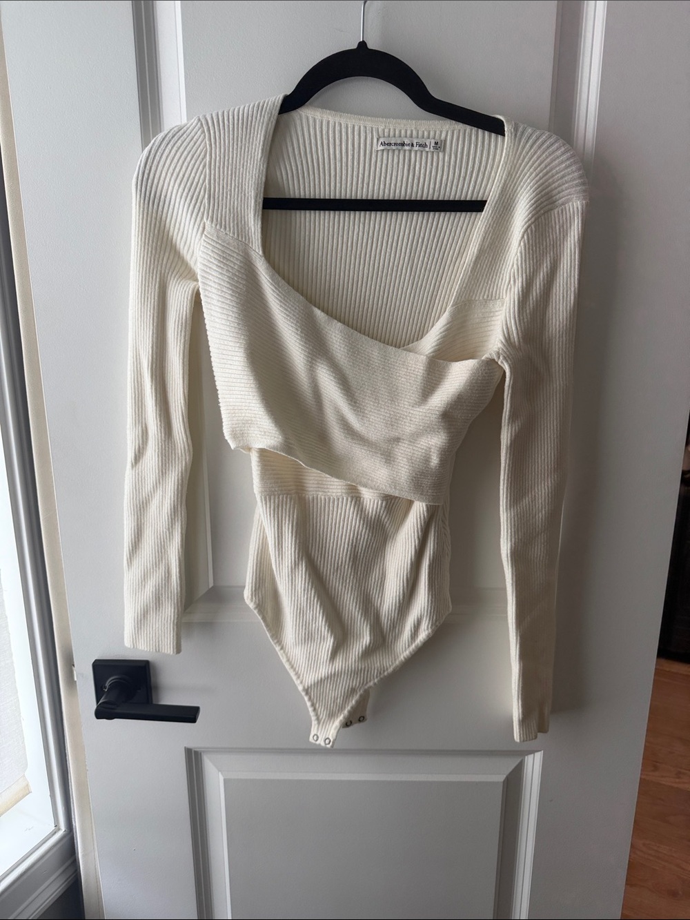 Abercrombie & Fitch Cream Ribbed Long Sleeve Bodysuit
